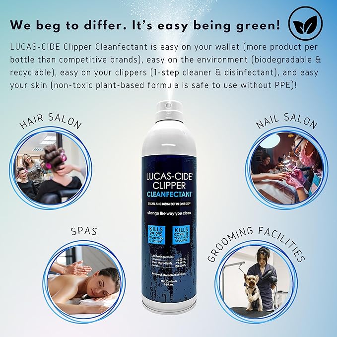 LUCAS-CIDE Clipper Cleaner Disinfectant and Lubricating Spray for Clippers and Blades - 16 Fl Oz