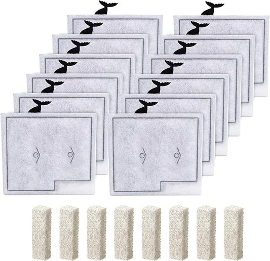12 Pack Medium Filter Cartridges+ 8 Pack Ammonia Reducer Filter Pads Compatible with Aqueon QuietFlow LED PRO Power Filter Size 10 & E Internal Power Size 20 & Zilla Size 20