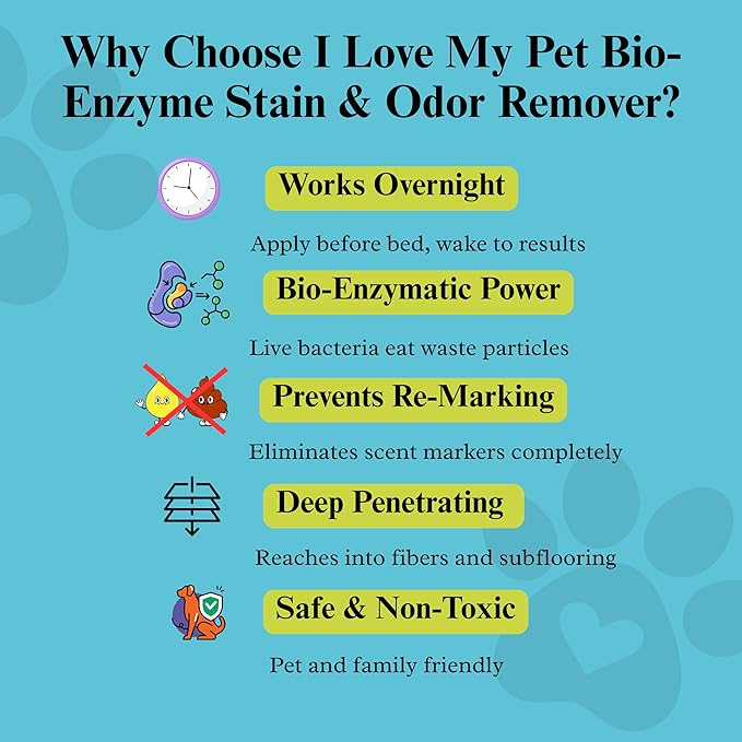 I Love My Pet Bio-Enzyme Stain and Odor Eliminator for Home, Enzyme Cleaner, Pet Carpet Cleaner Spray, Pee, Carpet Stain Remover Spray, 32 oz Fresh Scent