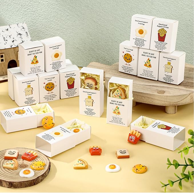 35 Set Employee Appreciation Gifts Bulk Coworkers Thank You Desk Pets Holiday Small Cute Emotional Support Resin Ornaments Card Box for Women Men Adults Office (Toast)