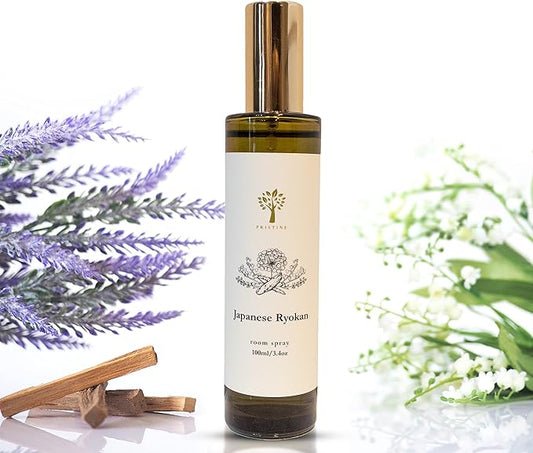 PRISTINE Japanese Ryokan/Inspired by Shang Hotel Linen & Room Spray Air Freshener, Made With Essential Oils, Fragrance room spray with Lavender, Lily, Sandalwood Scent, 3.4oz Pillow Spray