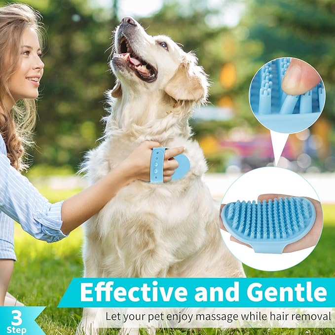 Comotech 6PCS Dog Bath Brush & Dog Toothbrush | Adjustable Handle Shampoo Brush & Scrubber for Short & Long Haired Dogs & Cats | Effectively Solve Odor & Stain Removal Problems (Blue Red Blue)