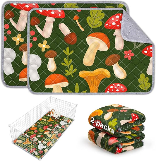Bienbee Guinea Pig Bedding, 2 Pack 24" x 18" Reusable Guinea Pig Cage Liner Waterproof and Absorbent Small Animal Bedding Washable Guinea Pig Pee Pads for Small Pet Hamster Rabbit Squirrel, Mushroom