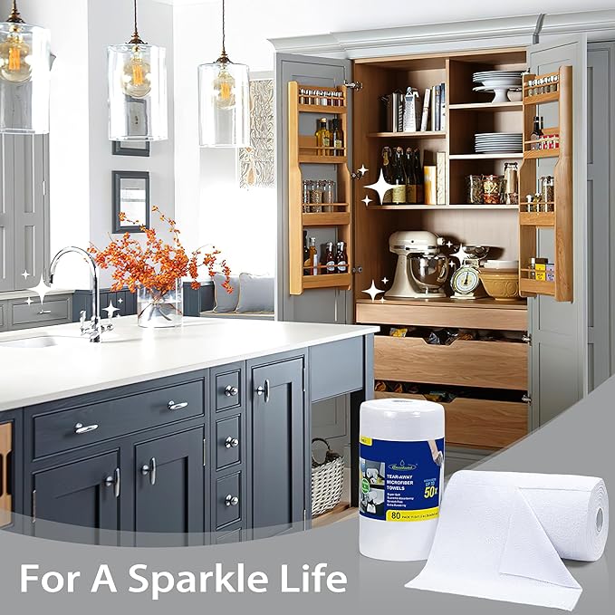 Greenfound Microfiber Cleaning Cloth Roll -80 Pack, 11.5x11.5, Tear Away Towels, Reusable and Washable Rags, White