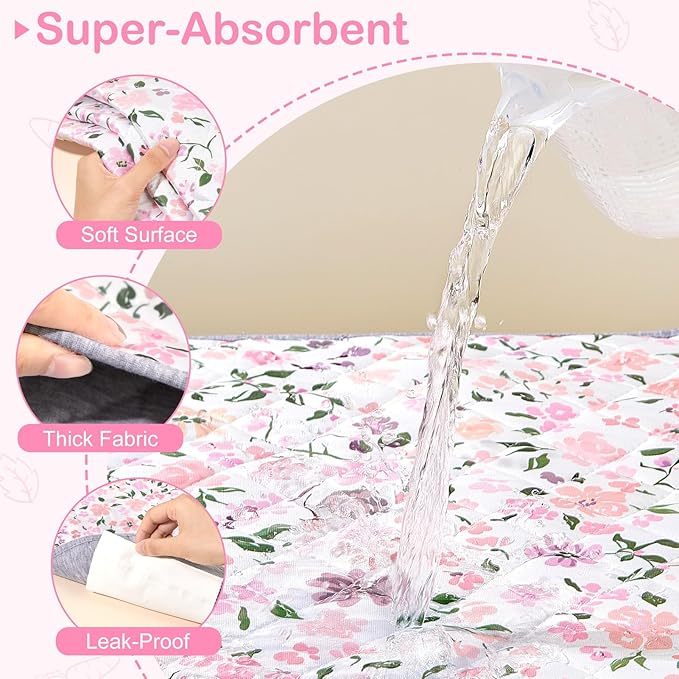 Bienbee Guinea Pig Bedding, 2 Pack 47" x 24" Reusable Guinea Pig Cage Liner Waterproof and Absorbent Small Animal Bedding Washable Pee Pads for Small Pet Hamster Rabbit Squirrel, Light Pink