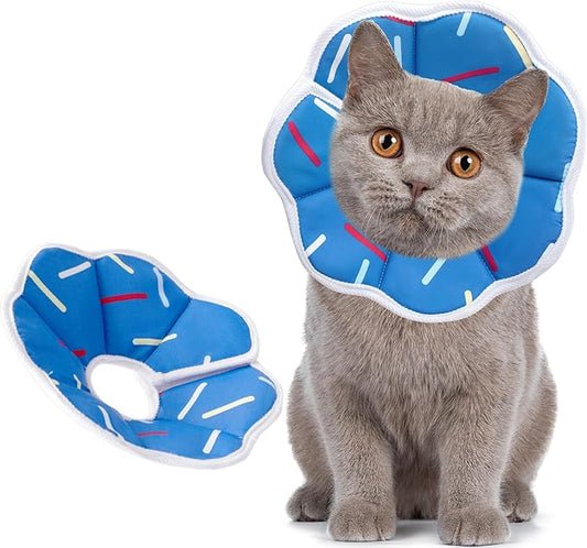Soft Adjustable Cat Cone Collar, Comfortable Cat Recovery Collar Suitable for Various Types of Cats,Elizabethan Neck Protective Collar for Cats After Surgery (Blue Stripe, X-Small)