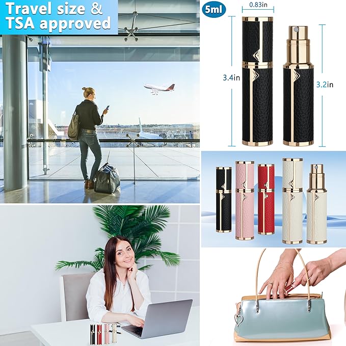 Refillable Travel Perfume Atomizer Bottle - 5ml Luxury Pocket Perfume Dispenser Pump, Travel Perfume Atomiser, Cologne Dispenser, Portable Size Sprayer Bottle for Traveling (Black)