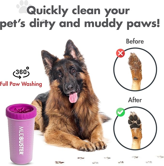 Dexas MudBuster Portable Large Dog Paw Cleaner, Fuchsia - Premium Pet Supplies and Accessories