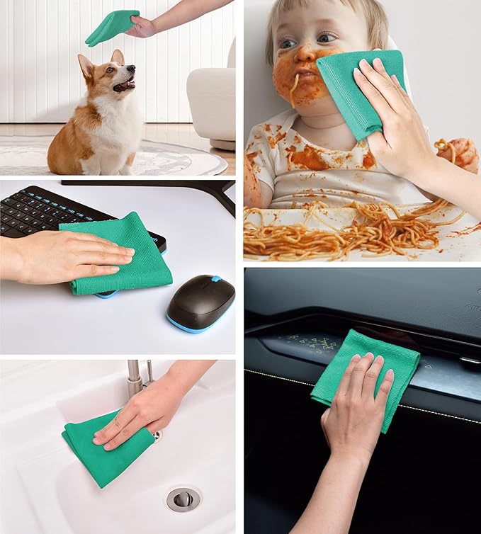 KitchLife Microfiber Cleaning Cloth Roll, 100 Pack - Tear-Away Microfiber Paper Towels, Lint-Free, Reusable, Washable for Kitchen, Car, Dishes, and Sensitive Surfaces (Forest Green)