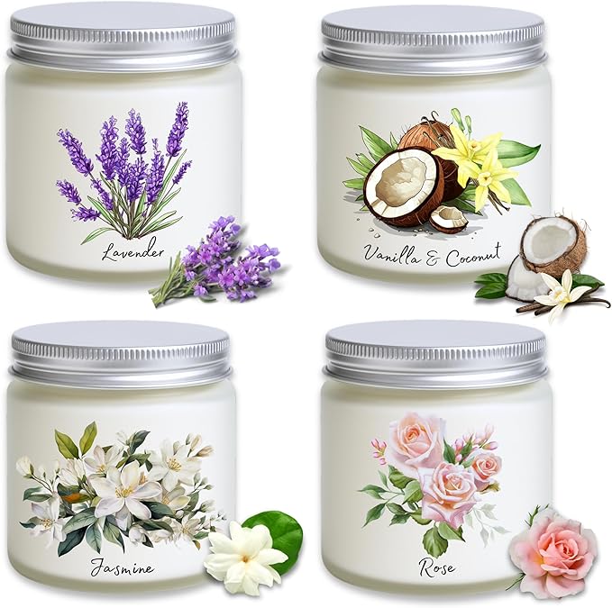 Luina 4 Pack Scented Candles Set, Natural Soy Wax Candles in Frosted Glass Jars, Relaxing Aromatherapy Candle Gift Set for Women and Mom, Birthday and Mother’s Day Gifts