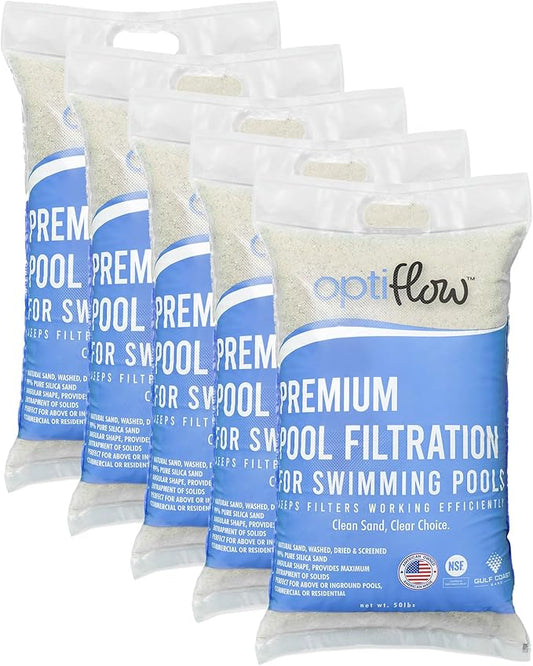 5-Pack Pool Filter Sand, Premium Filtration with Pure Silica Formula, 50 Lbs - Swimming Pool System Accessories and Supplies for Cleaning and Maintenance