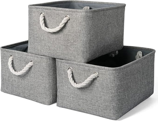 TheWarmHome Storage Bins - 3PCS Fabric Storage Baskets for Organizing Shelves | Large Basket Closet Organizer for Home Shelf Dog Laundry Organization | Collapsible Storage Cubes W/Handles