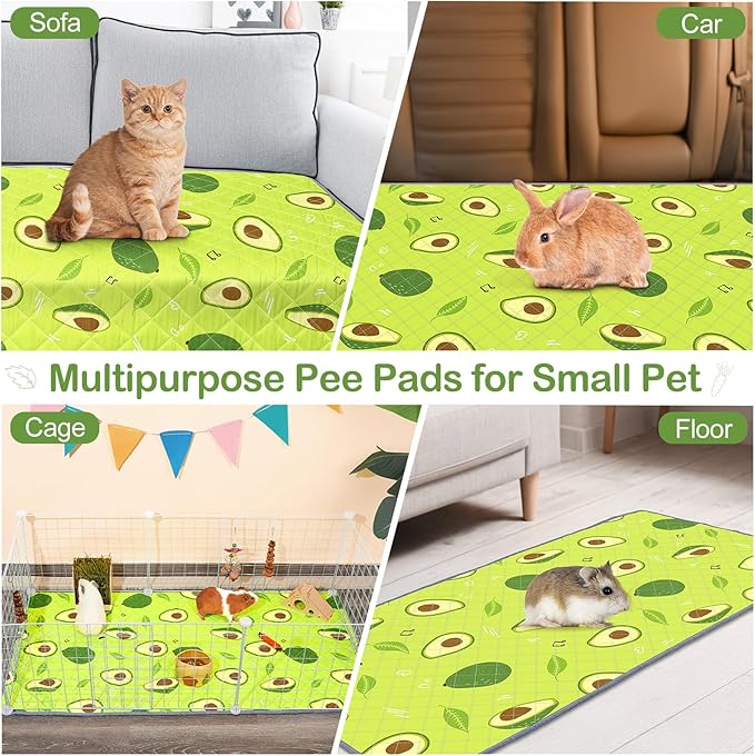 Bienbee Guinea Pig Bedding, 2 Pack 47" x 24" Reusable Guinea Pig Cage Liner Waterproof and Absorbent Small Animal Bedding Washable Pee Pads for Small Pet Hamster Rabbit Squirrel, Avocado