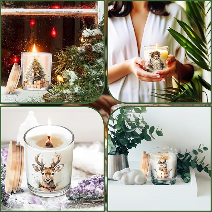 10 Pcs Vintage Brown Christmas Glass Candle Jars Empty Containers Bulk 7 oz Farmhouse Glass Jars with Cork Lids Tins for Xmas Holiday Candle Making Storing Biscuits Tea Party Favors