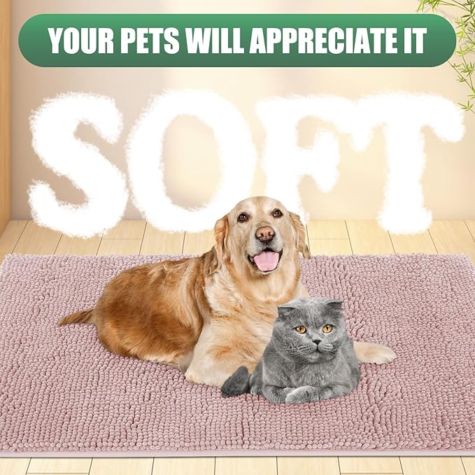 IM HOME Chenille Absorbent Outdoor Doormat 48" x 30", Washable Muddy Door Mats for Dog Non Slip Indoor Doormat Dog Mat for Muddy Paw Front Inside Doormats for Entryway Dusty Pink