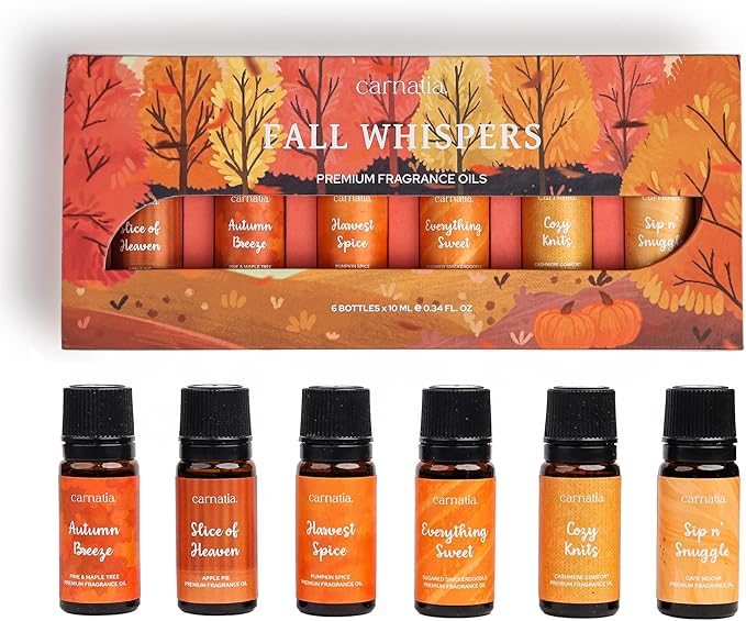 Carnatia Fall Whispers Aroma Oil Set - Pack of 6 | Cozy, Nostalgic Scents for Diffusers | Embrace Autumn’s Warmth with Earthy, Spiced & Comforting Aromas!