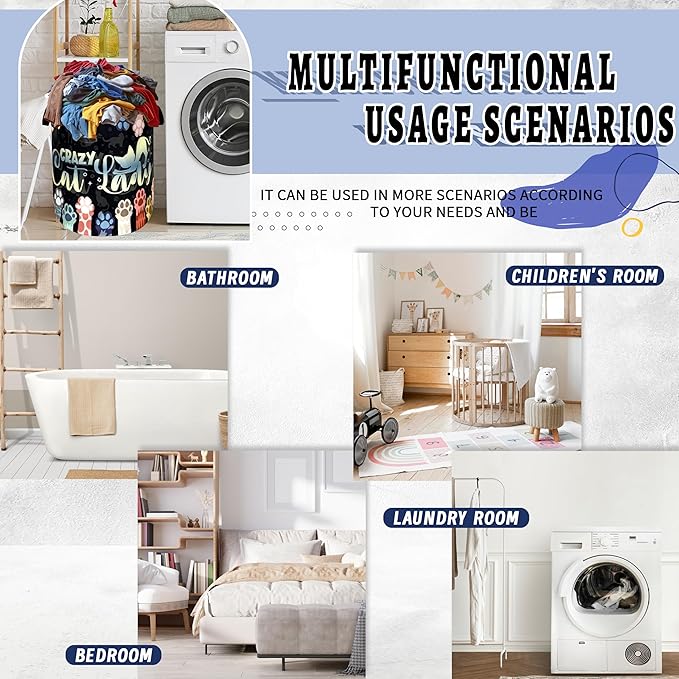 Watercolor Cat Paw Laundry Basket Foldable Funny Animal Cats Laundry Hamper With Handle Oxford Cloth Portable Clothes Storage Organizer Basket 18.9"x16.5"Laundry Bag For Laundry Room/Bedroom/Bathroom