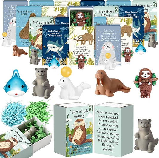 100 Set Employee Appreciation Gifts Bulk Coworkers Thank You Desk Pets Holiday Small Cute Emotional Support Resin Ornaments Card Box for Women Men Adults Office (Sloth)