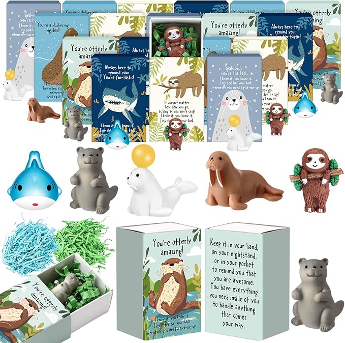 25 Set Employee Appreciation Gifts Bulk Coworkers Thank You Desk Pets Holiday Small Cute Emotional Support Resin Ornaments Card Box for Women Men Adults Office (Sloth)