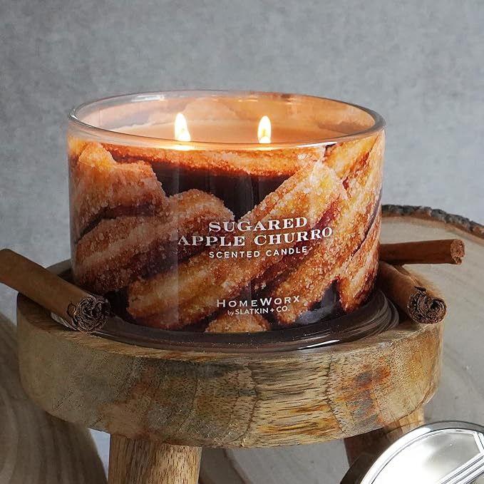 HomeWorx by Slatkin & Co Premium Scented 4-Wick Candle, Sugared Apple Churro - 18 oz - Long-Lasting Jar Candle, 30-55 Hours Burn Time - Notes of Warm Apples, Cinnamon Sugar, Vanilla Carmel & Churro