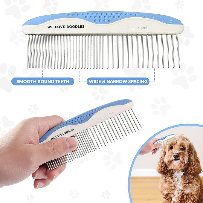 We Love Doodles Dog Eye Wipes & Metal Dog Comb Bundle - Pre-Soaked Eye Wipes for Dogs, Tear Stain Remover for Dogs, Pet Eye Wipes, Dog Eye Cleaner, Dematting Comb for Dogs, Dematting Comb for Dogs