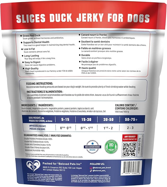 Beloved Pets Dog Treats Duck Jerky 1.5 LB - Human Grade Pet Snacks - Natural High Protein Meat Dried Strips - Best Chews for Training Small & Large Dogs - Bulk Soft Pack