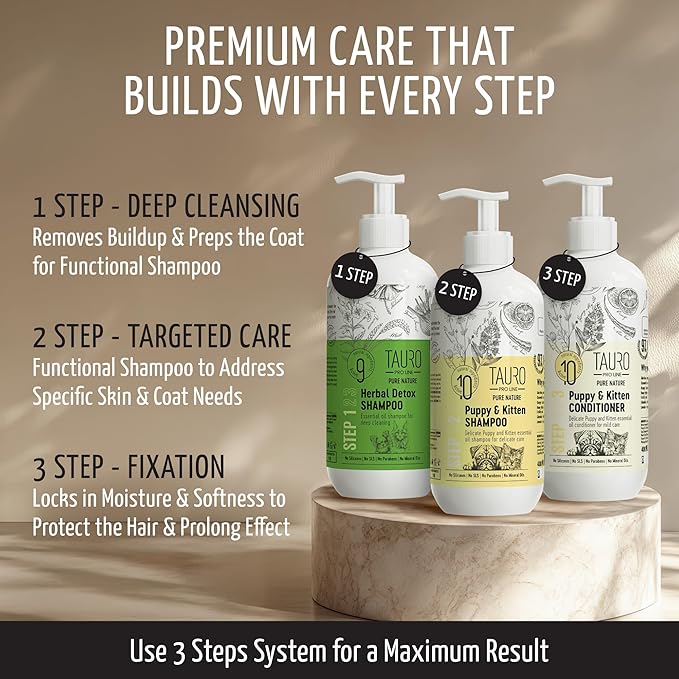 Tauro Pro Line Puppy Shampoo for Sensitive Skin, Natural Hypoallergenic Dog Shampoo for Smelly Dogs, Dog Wash Suitable for Cats (13.5 Fl Oz)