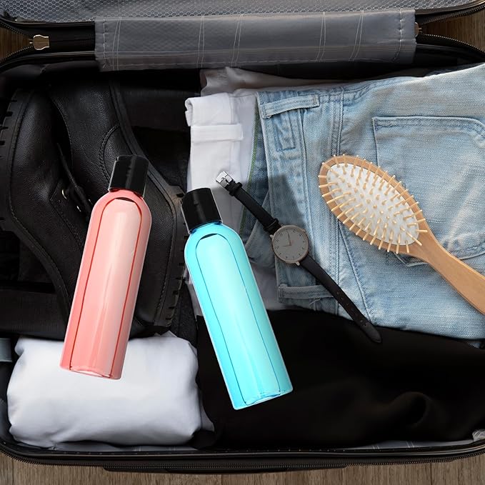 24 Pcs 6.8 oz (200ml) Plastic Empty Bottles Clear PET Refillable Travel Bottles with Disc Top Caps – Leakproof Squeeze Containers for Shampoo, Lotion, Cream & Toiletries