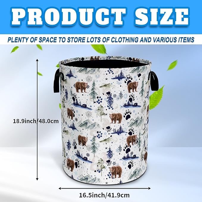 Bear Laundry Basket Oxford Cloth Bear Paw Forest Animal Laundry Hamper With Handle Foldable Portable Clothes Storage Basket 18.9 X 16.5 Inch Storage Bag For Laundry Room/Bathroom/Bedroom/Dormitories