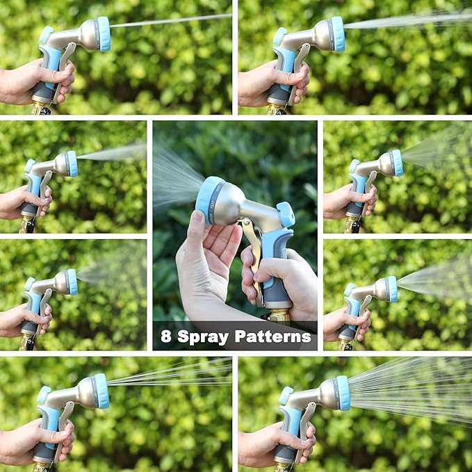 HOSUN Garden Hose Nozzle, Metal Spray Nozzles, Heavy Duty Spray Nozzle for Garden Hose, High Pressure Hose Nozzle with 8 Adjustable Patterns, Hand Sprayer for Plants Watering, Car & Pet Washing