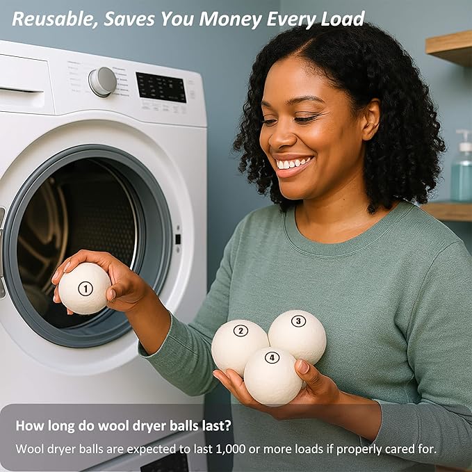 Wool Dryer Balls Laundry, XXL(3.1") 4 Pack, Premium Fabric Softener Ball, Reusable, Anti Static, Chemical Free Natural Wool Balls for Dryer, Laundry Dryer Balls – 100% New Zealand Wool