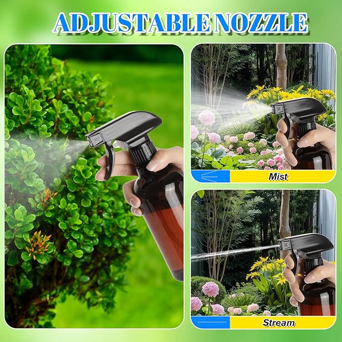 DIYSELF Spray Bottle for Cleaning Plastic Spray Bottles 16 oz 500ml Squirt Bottle for Liquids Amber Spray Lab Weighing Bottles for Home and Garden (2 Pack)