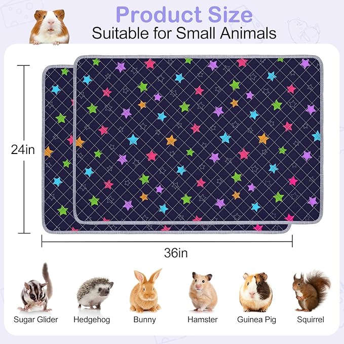 2 Pack Guinea Pig Bedding, Washable Guinea Pig Cage Liner Reusable Guinea Pig Mat Waterproof Guinea Pig Bedding for Cage, Super Absorbant Guinea Pig Pee Pads for Small Animals Hamster Rabbit Squirrel