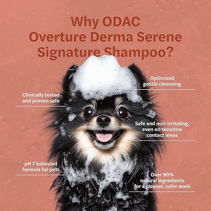 ODAC Overture Derma Serene Signature Pet Shampoo, Ultra Gentle with Dual Ceramides NS & EOP, Oat & Barley, Fine & Dense Lather, Herbal Freshness, for Dogs & Cats, 10.14 fl oz Korea Beauty Pet Skincare