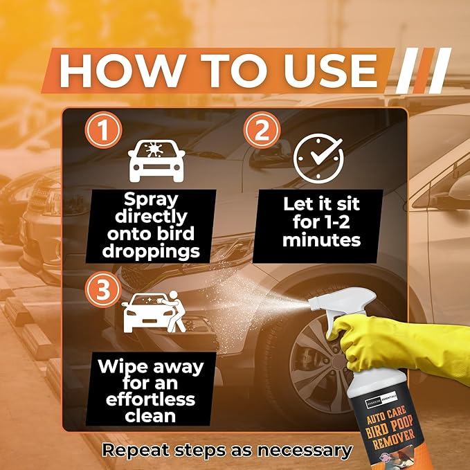 32oz Heavy Duty Bird Poop Remover & Stain Cleaner for Cars and Outdoor Vehicles - Powerful Stain Remover Spray, Safe on Paint, Eco-Friendly Formula for Easy Cleaning and Protection - Made in the USA