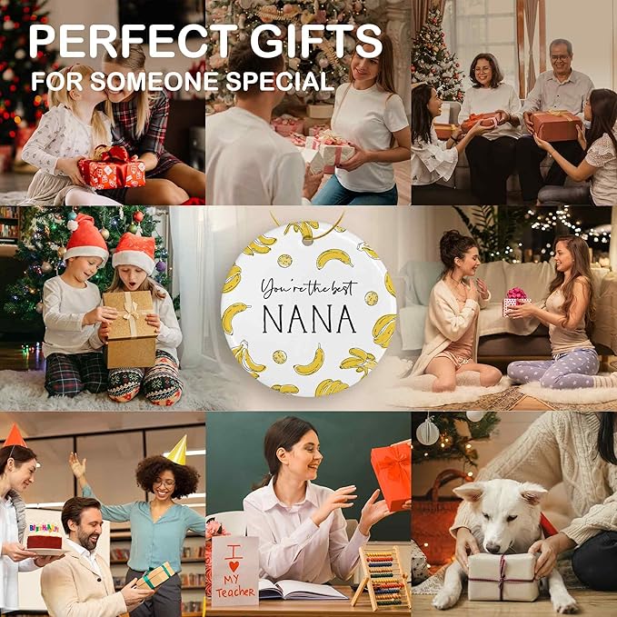 You're The Best Nana Ceramic Ornaments Gifts, Funny Banana Grandma Grandmother Banana Hanging Ornament Decor for Christmas Tree Car, Thank You Appreciation Gifts for Nana Birthday Holiday