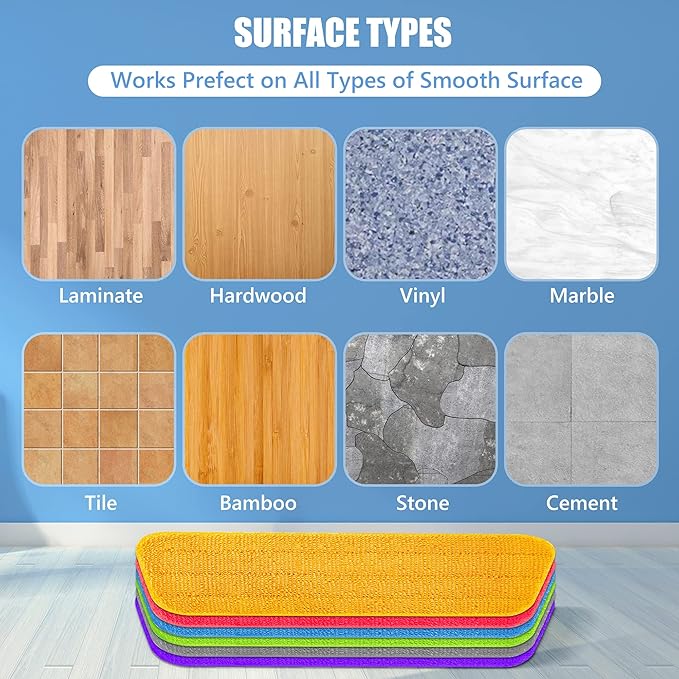 HOMTOYOU Reusable Mop Pads for Swiffer PowerMop: 6 Pack Microfiber Pad Refills for Multi-Surface Floor Cleaning - Machine Washable Replacement Sweeping Cloths for 13 ''-15 '' Spray Mop Colorful