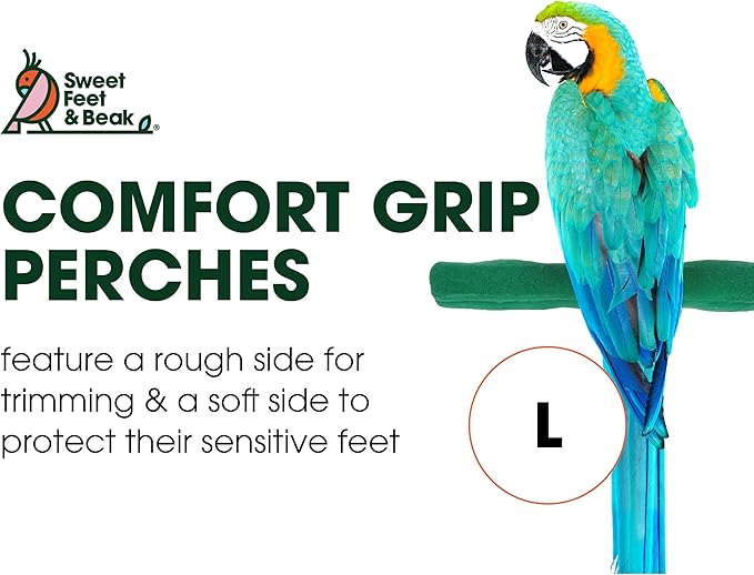 Sweet Feet and Beak Comfort Grip Safety Perch for Bird Cages - Pedicure Perch for Birds to Keep Nails and Beaks in Top Condition - Safe Easy to Install Bird Cage Accessories - L 13"
