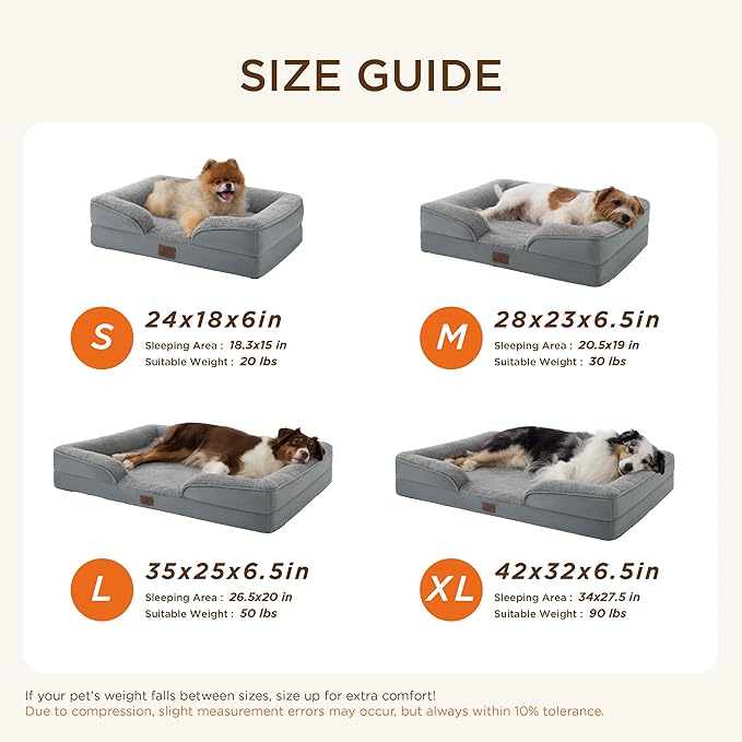 Bedsure Self Warming Orthopedic Dog Beds Large Sized Dog - Washable Large Dogs Bed Waterproof, Big Comfort Dogs Couch Sofa with Removable Cover, Pet Bed with Nonskid Bottom, Grey, Non-Electric