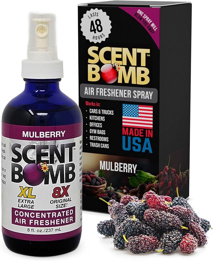 Scent Bomb Mulberry Air Freshener Spray, Long-Lasting Odor Eliminator for Home & Car, Effective Deodorizer Spray