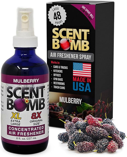 Scent Bomb Mulberry Air Freshener Spray, Long-Lasting Odor Eliminator for Home & Car, Effective Deodorizer Spray