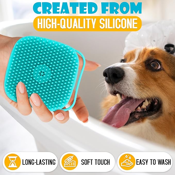 Dog Bath Brush with Soap Dispenser - Silicone Dog Scrubber for Bath Dogs Shampoo Brush Scrubber Dogs Soap Dispenser Exfoliating Shampoo Massage Brush