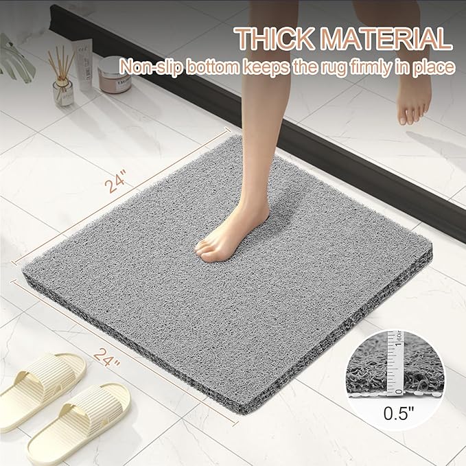 Joyhalo Shower Mats for Showers Anti Slip for Elderly, 24'' x 24'' Non Slip Bath Mat for Inside Shower, Bath Tub Mats for Bathroom Non Slip for Shower, PVC Loofah Bathroom Mats, Grey