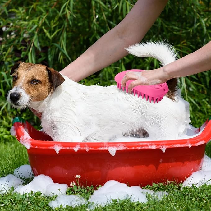 Bath Brushes for Pet Grooming & Massage,Rubber Scrubbing Brush for Dogs,Pet Silicone Shampoo Brush,Ideal for Long & Short Haired Dogs and Cats, Essential Puppy Accessory,Pink