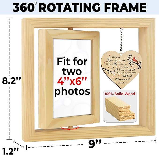 4x6 Rotating Picture Frame Memorial Wooden Gift You Left Me Beautiful Keychain Loss of Loved One Nanny Papi Daddy Sister in Heaven Double-Sided Photo Funeral Sympathy Ceremonies Table Decor HR3-N