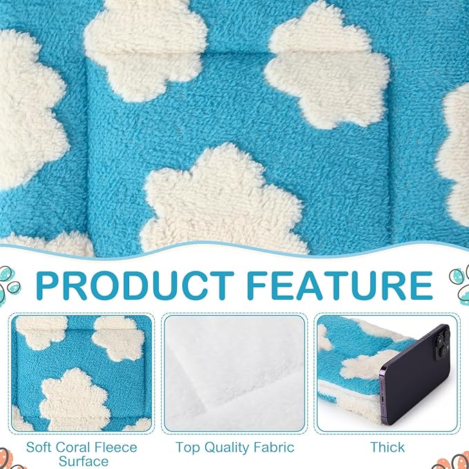 Haull 4 Pcs Waterproof Guinea Pig Bedding Winter Guinea Pig Bed Plush Cage Liners Soft Dog Cat Mat Reversible Winter Cozy Animal Pee Pad Hamster Bed Mat for Bunny (White Cloud,13 x 10 Inch)