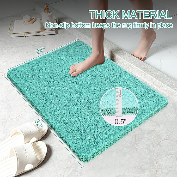 Joyhalo Shower Mats for Showers Anti Slip for Elderly, 32'' x 24'' Non Slip Bath Mat for Inside Shower, Bath Tub Mats for Bathroom Non Slip for Shower, PVC Loofah Bathroom Mats, Aqua