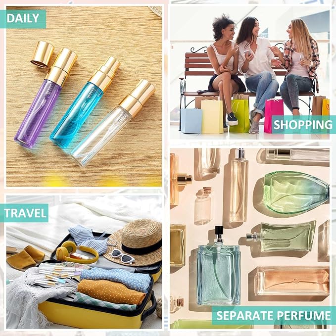 Zhehao 75 Pcs Mini Spray Bottles 5 ml Clear Glass Perfume Bottles Refillable Fine Mist Perfume Atomizer Portable Empty Sample Containers for Cleaning, Essential Oils, Travel (Gold Cap)