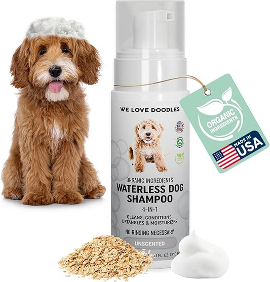 Waterless Dog Shampoo - Over 200+ Sprays Per Bottle - Cleans & Moisturizes Coat, No Rinse Dog Shampoo, Safe Foam Formula & Pet-Friendly Dog Deodorizing Spray, 7.1 oz (Unscented) [We Love Doodles]