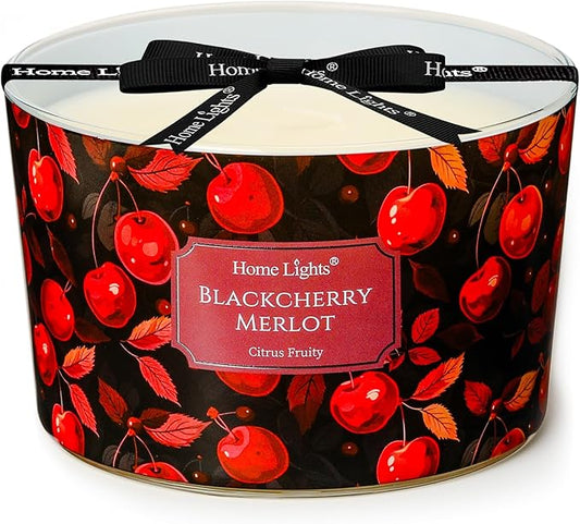 HomeLights Soy Wax Candles for Home Scented, 4-Wick Candles in Blackcherry Merlot Scented, Aromatherapy Candles Gift for Parties, Relaxing, Eclectic Mixed Styles, 18oz